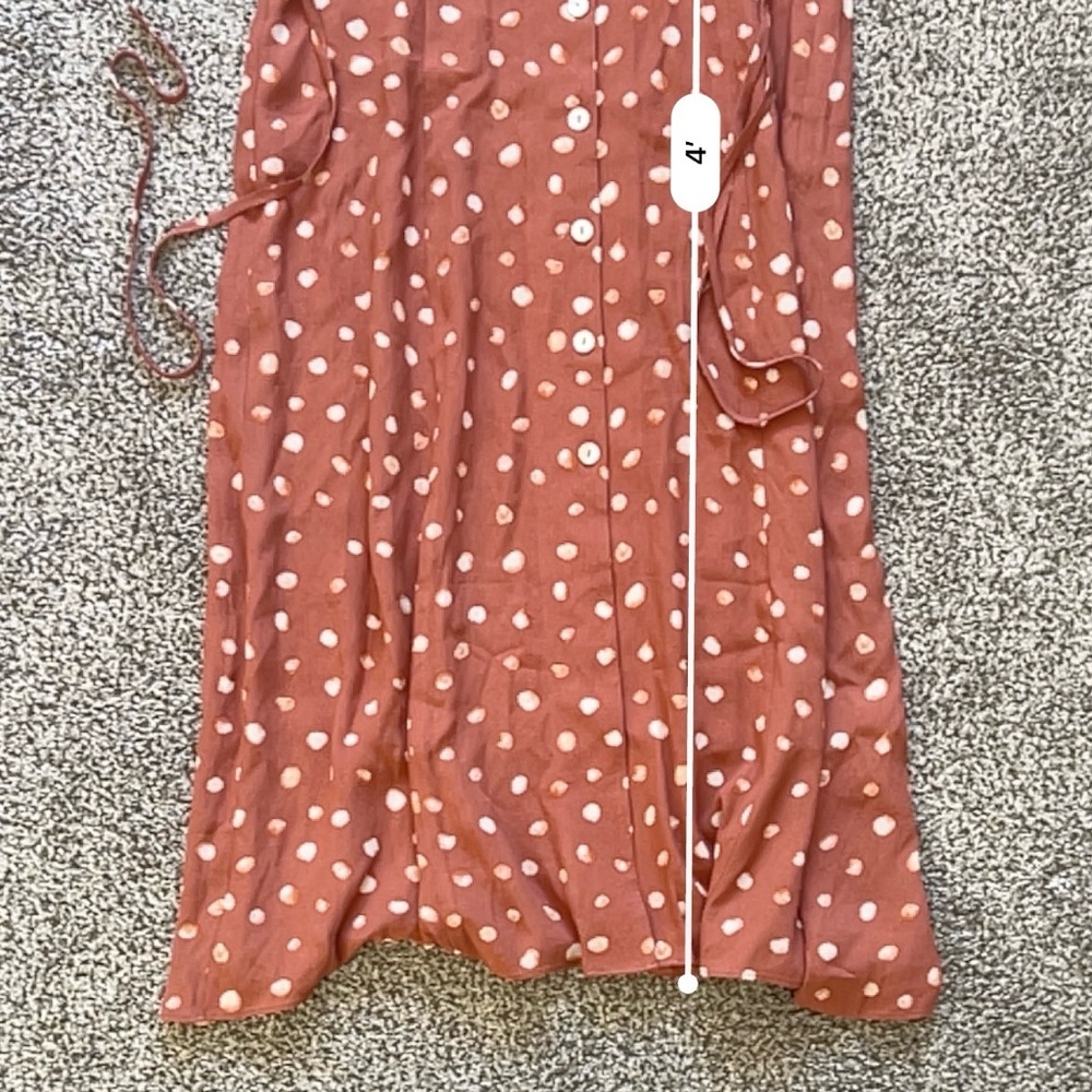 Wilfred Aritzia Libretto Dress – Rust Polka Dot Tie-Front Midi – Size Large - Picture 12 of 12